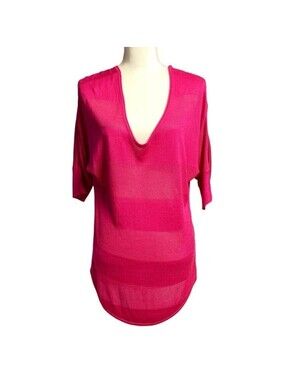 Express Knit Top Women Medium Hot Pink V-Neck Dolman Sleeve Barbiecore Mesh